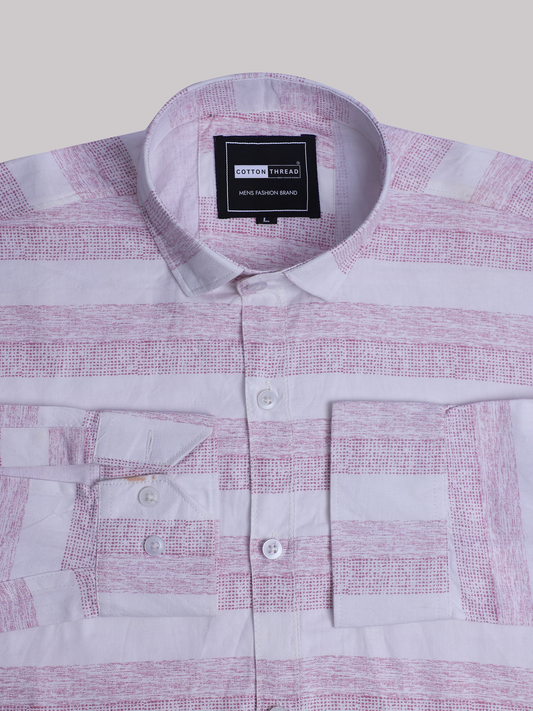 Men's Premium Formal Full Sleeve Pink Striped Shirt By Cotton Thread (STR-001)