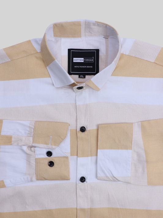 Men's Premium Formal Full Sleeve Orange Striped Shirt By Cotton Thread (STR-016)
