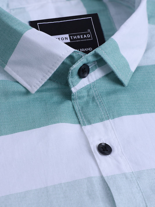 Men's Premium Formal Full Sleeve Blue White Striped Shirt By Cotton Thread (STR-039)