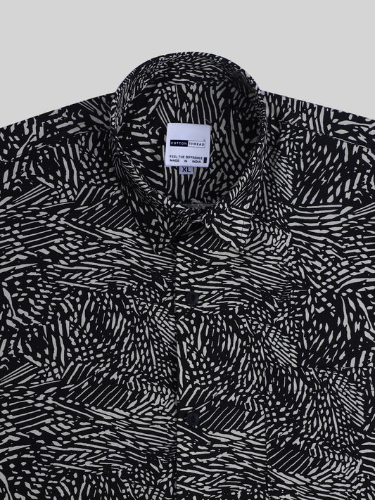 Men's Premium Cotton Full Sleeve Black Animal Printed Shirt By Cotton Thread (PRT-045)