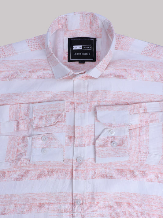 Men's Premium Formal Full Sleeve Pink Striped Shirt By Cotton Thread (STR-062)