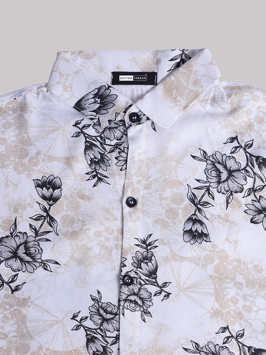 Men's Premium Cotton Half Sleeve Mustard Black Floral Printed Shirt By Cotton Thread (PRT-077)