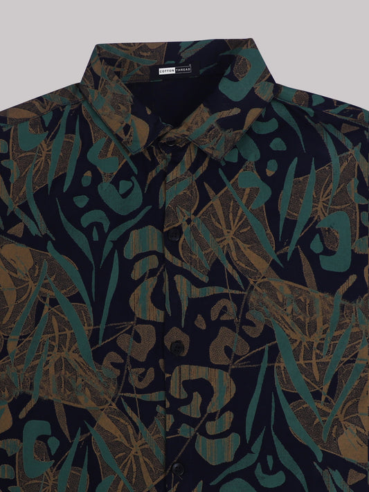 Men's Premium Cotton Half Sleeve Brown Green Printed Shirt By Cotton Thread (PRT-080)