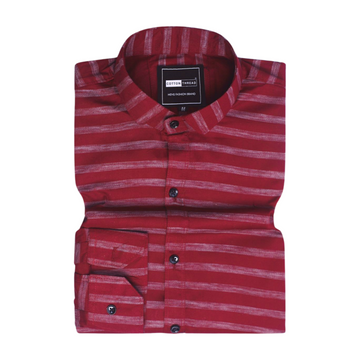 Men's Premium Formal Full Sleeve Maroon Striped Shirt By Cotton Thread (STR-004)