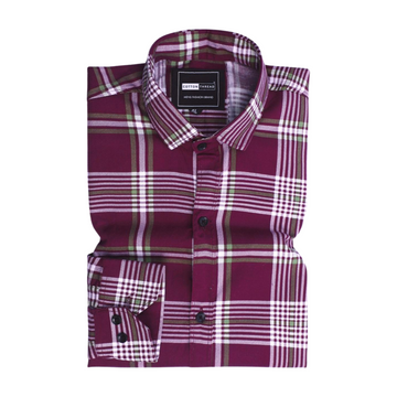Men's Premium Formal Full Sleeve Maroon Checked Shirt By Cotton Thread (CHK-008)