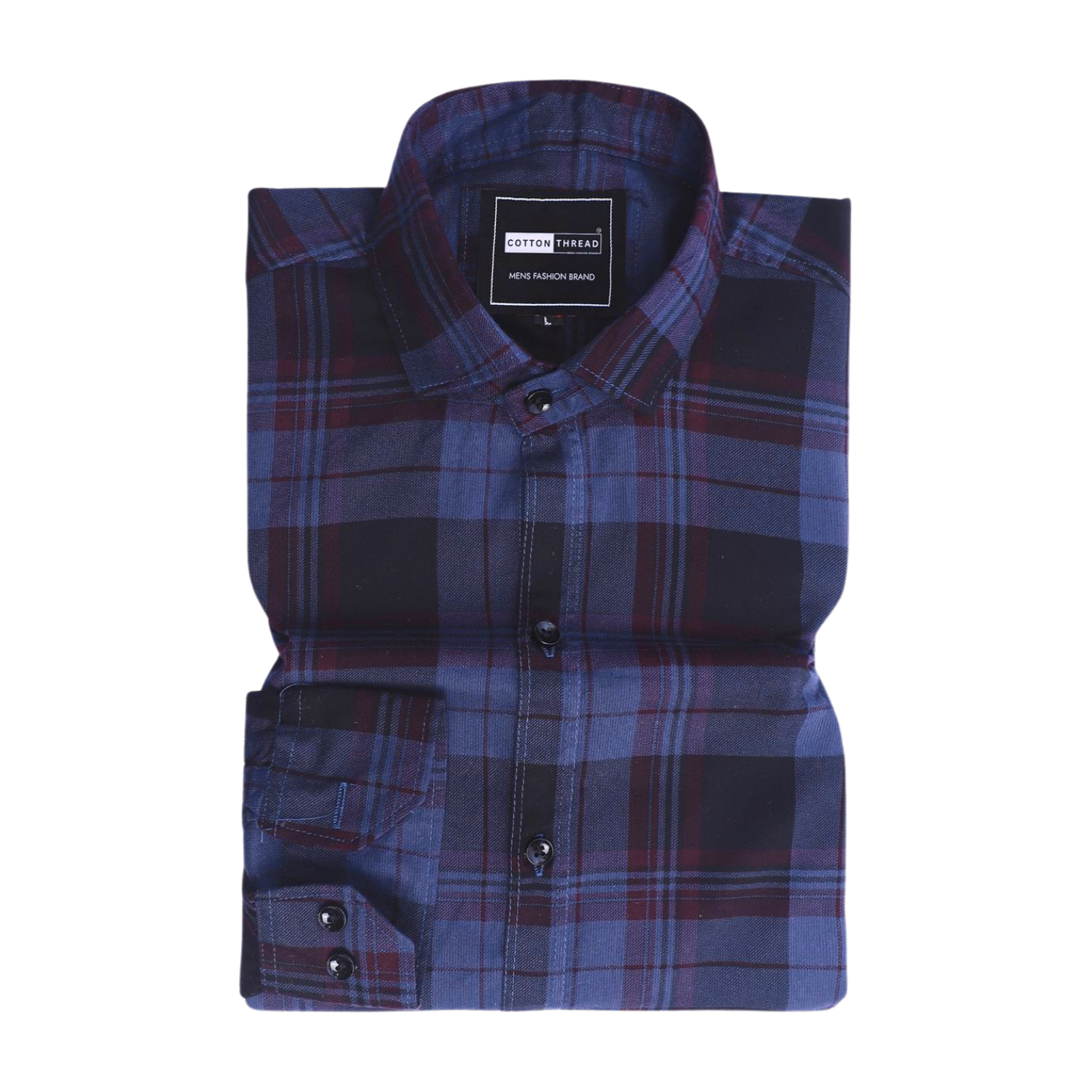 Men's Premium Formal Full Sleeve Blue Checked Shirt By Cotton Thread (CHK-009)