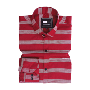 Men's Premium Formal Full Sleeve Maroon Striped Shirt By Cotton Thread (STR-010)
