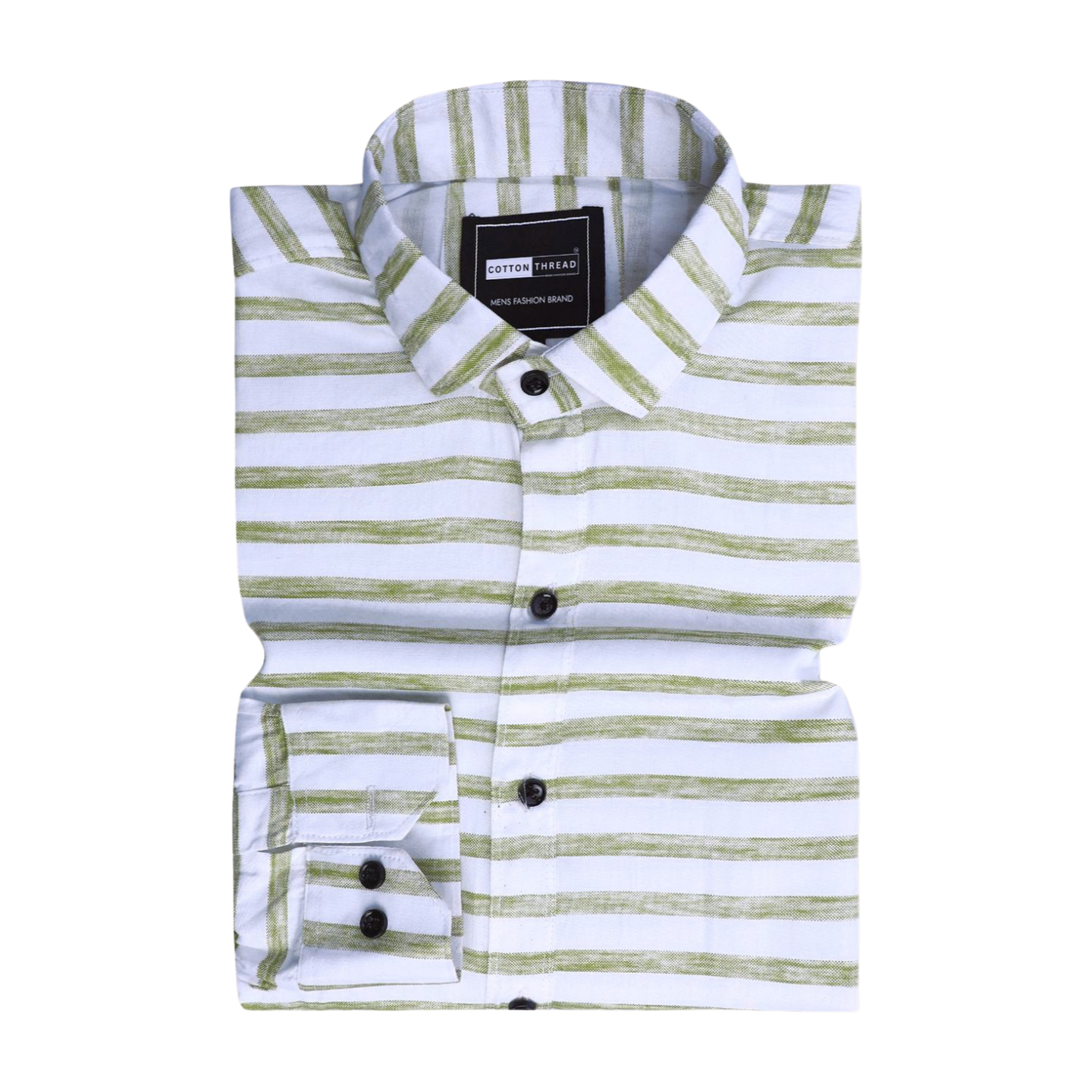 Men's Premium Formal Full Sleeve Green Striped Shirt By Cotton Thread (STR-011)