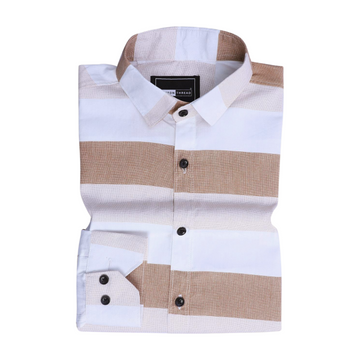 Men's Premium Formal Full Sleeve Brown Striped Shirt By Cotton Thread (STR-013)