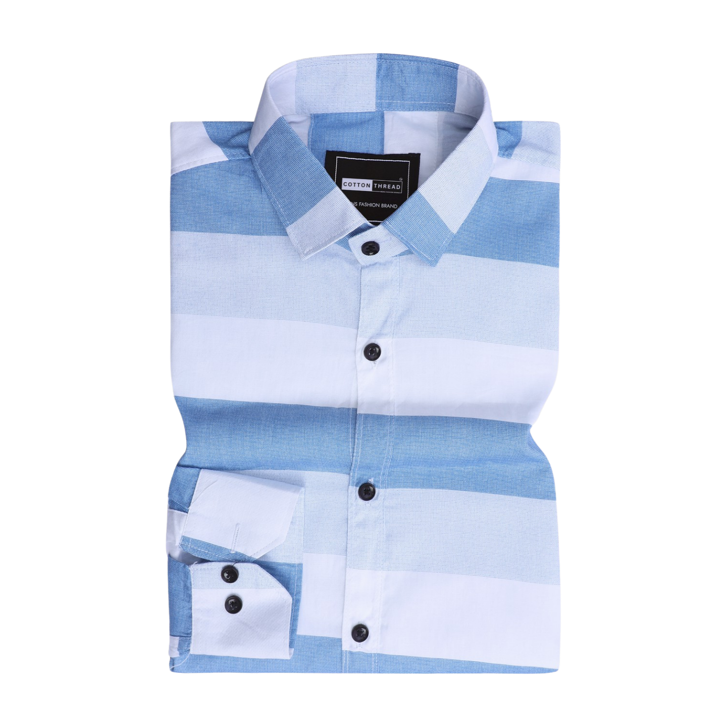 Men's Premium Formal Full Sleeve Light Blue Striped Shirt By Cotton Thread (STR-014)