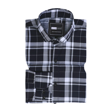 Men's Premium Formal Full Sleeve Black Checked Shirt By Cotton Thread (CHK-020)