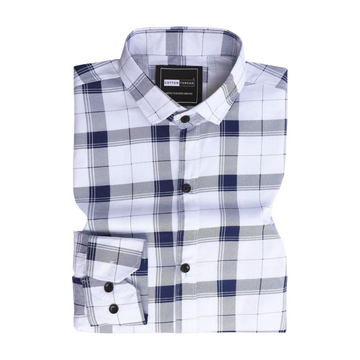 Men's Premium Formal Full Sleeve Blue Checked Shirt By Cotton Thread (CHK-022)