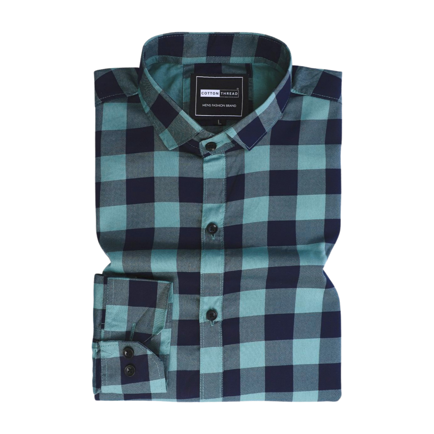 Men's Premium Formal Full Sleeve Blue Checked Shirt By Cotton Thread (CHK-024)