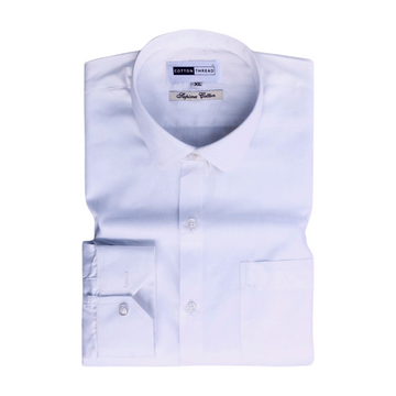 Men's Premium Formal Cotton Full Sleeve White Solid Shirt By Cotton Thread (PLN-028)