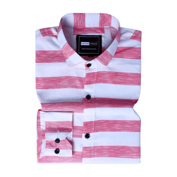 Men's Premium Formal Full Sleeve Pink Striped Shirt By Cotton Thread (STR-029)