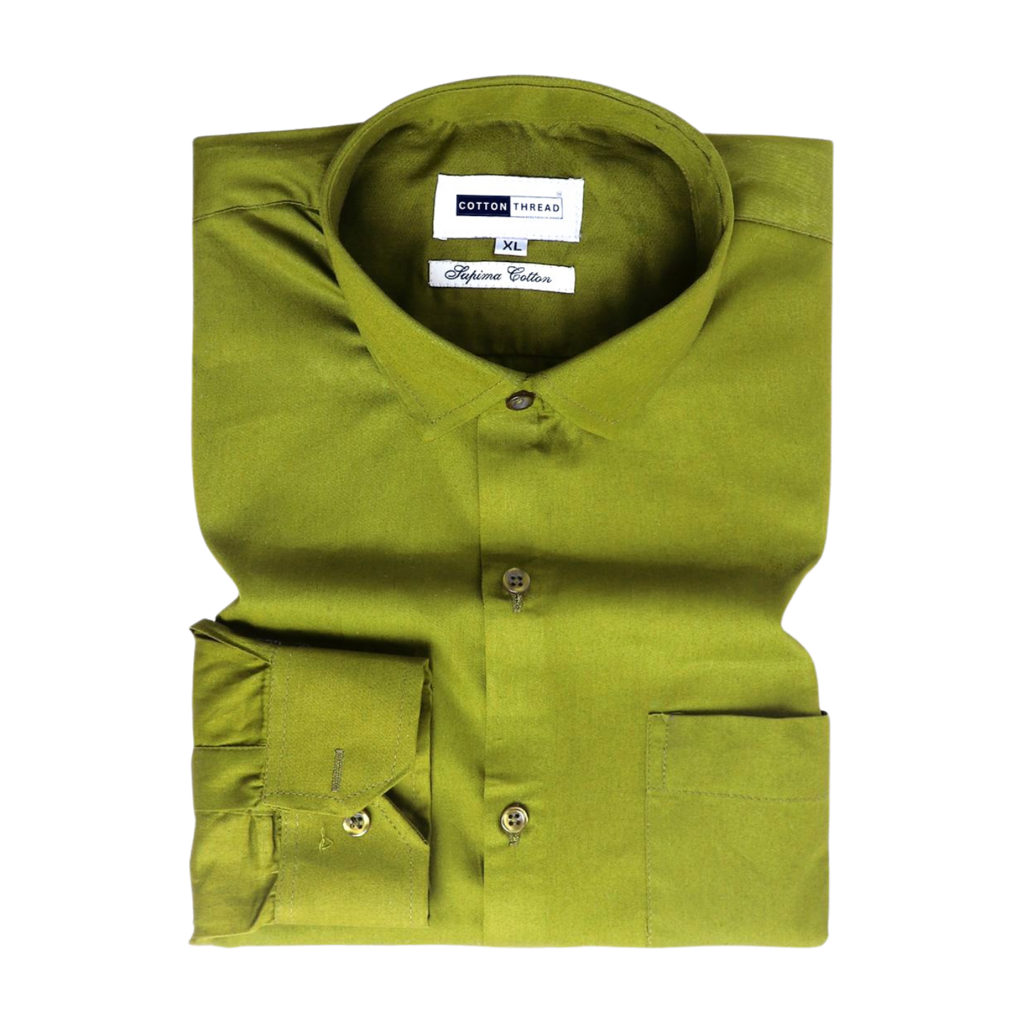 Men's Premium Formal Cotton Full Sleeve Green Solid Shirt By Cotton Thread (PLN-032)