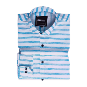 Men's Premium Formal Full Sleeve Blue Striped Shirt By Cotton Thread (STR-038)
