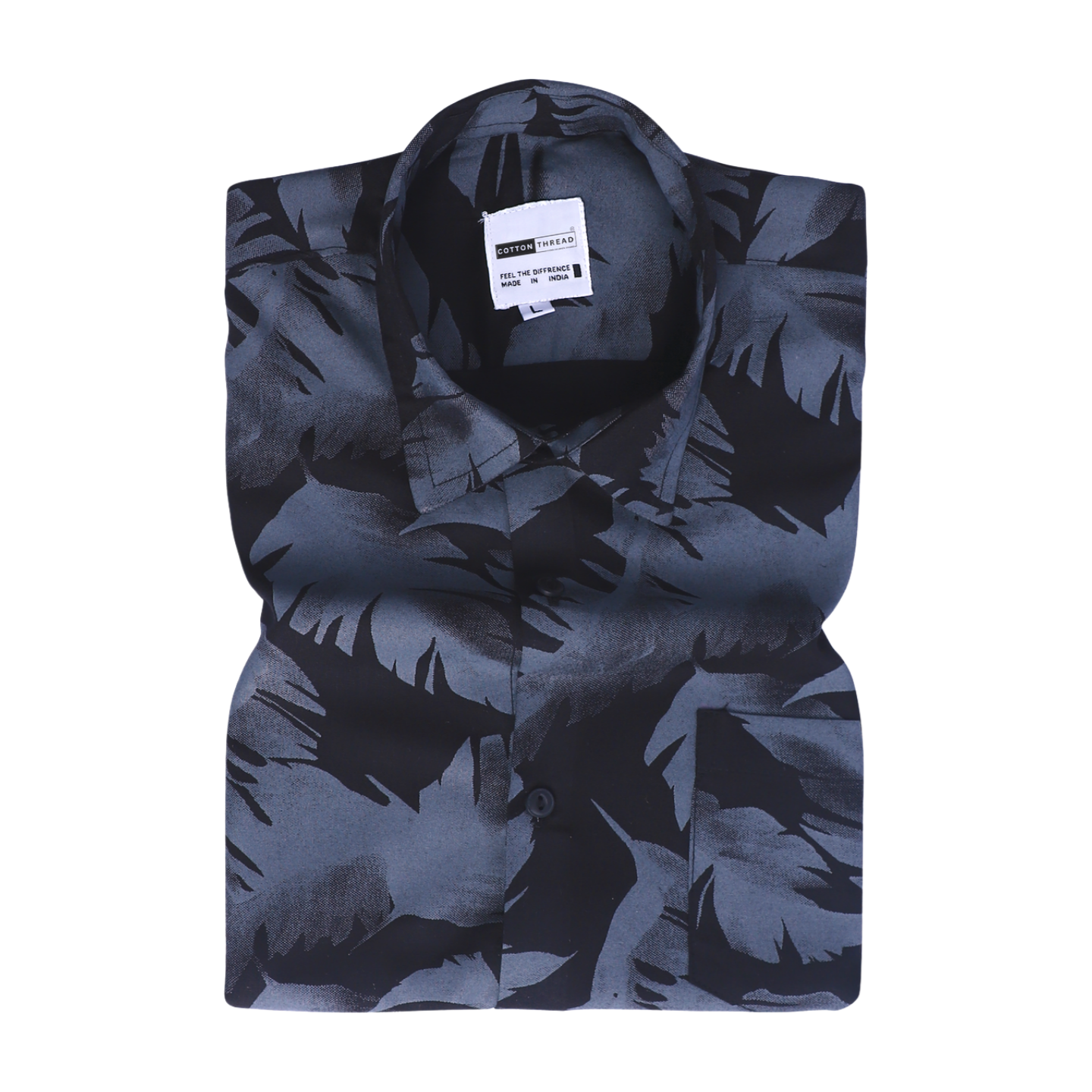 Men's Premium Cotton Full Sleeve Blue & Black Leaf Printed Shirt By Cotton Thread (PRT-055)