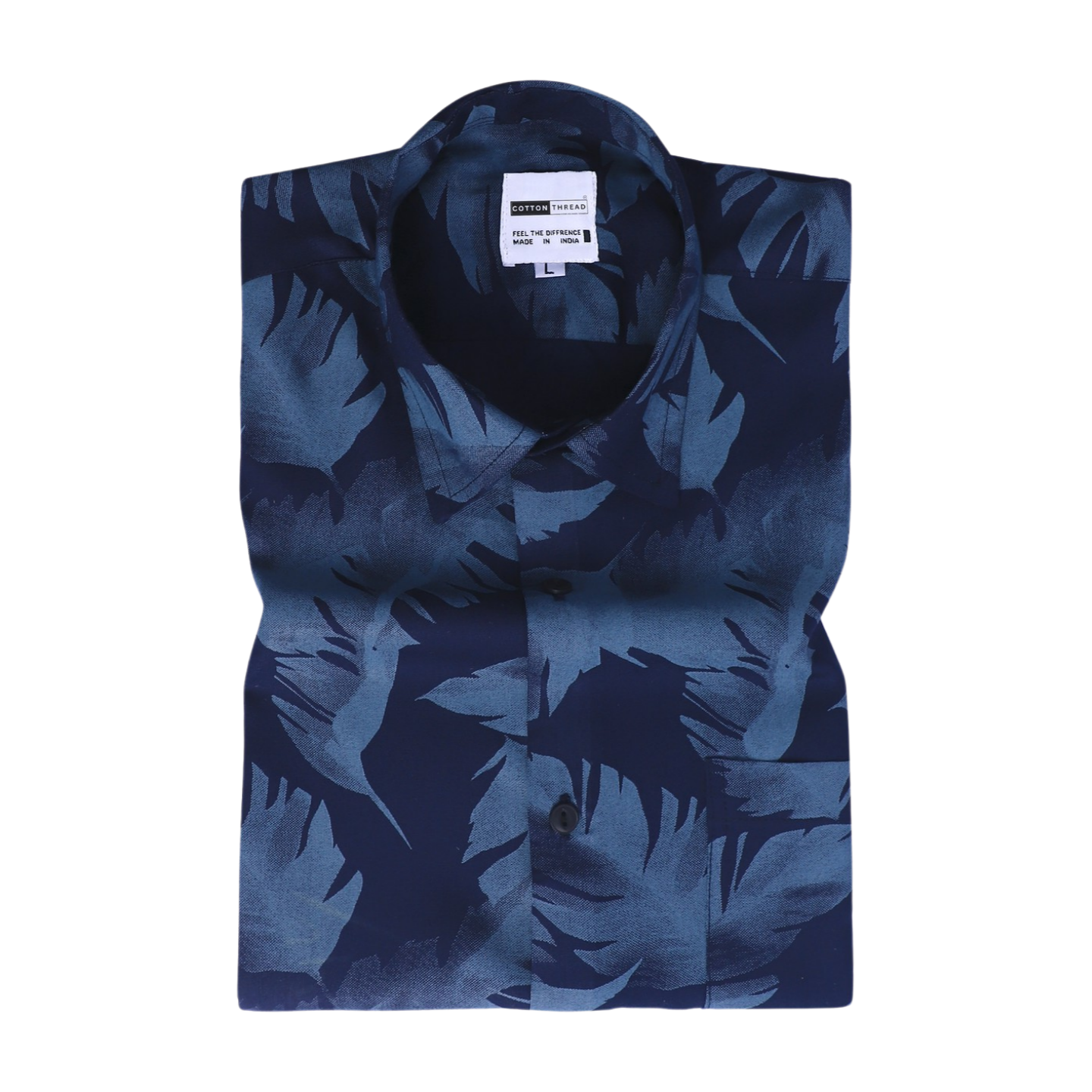 Men's Premium Cotton Full Sleeve Blue & Black Leaf Printed Shirt By Cotton Thread (PRT-057)