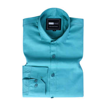 Men's Premium Formal Cotton Full Sleeve Blue Solid Shirt By Cotton Thread (PLN-063)