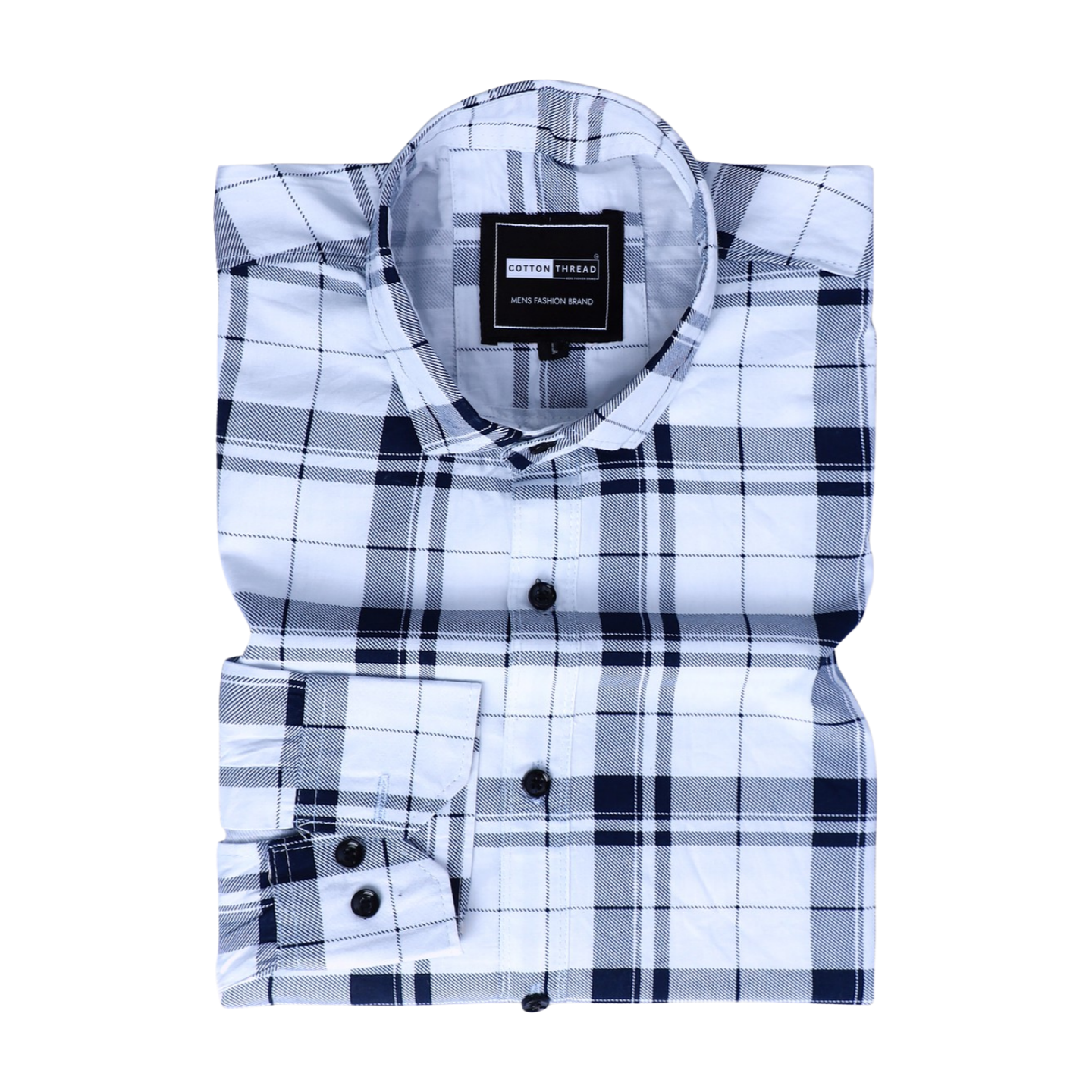 Men's Premium Formal Full Sleeve Blue Checked Shirt By Cotton Thread (CHK-064)