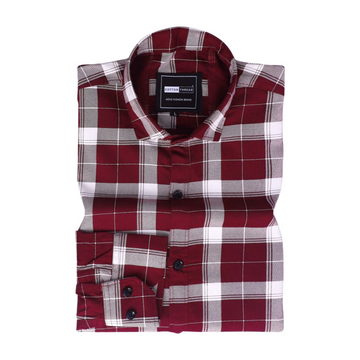 Men's Premium Formal Full Sleeve Maroon Checked Shirt By Cotton Thread (CHK-066)