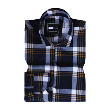 Men's Premium Formal Full Sleeve Blue Checked Shirt By Cotton Thread (CHK-021)