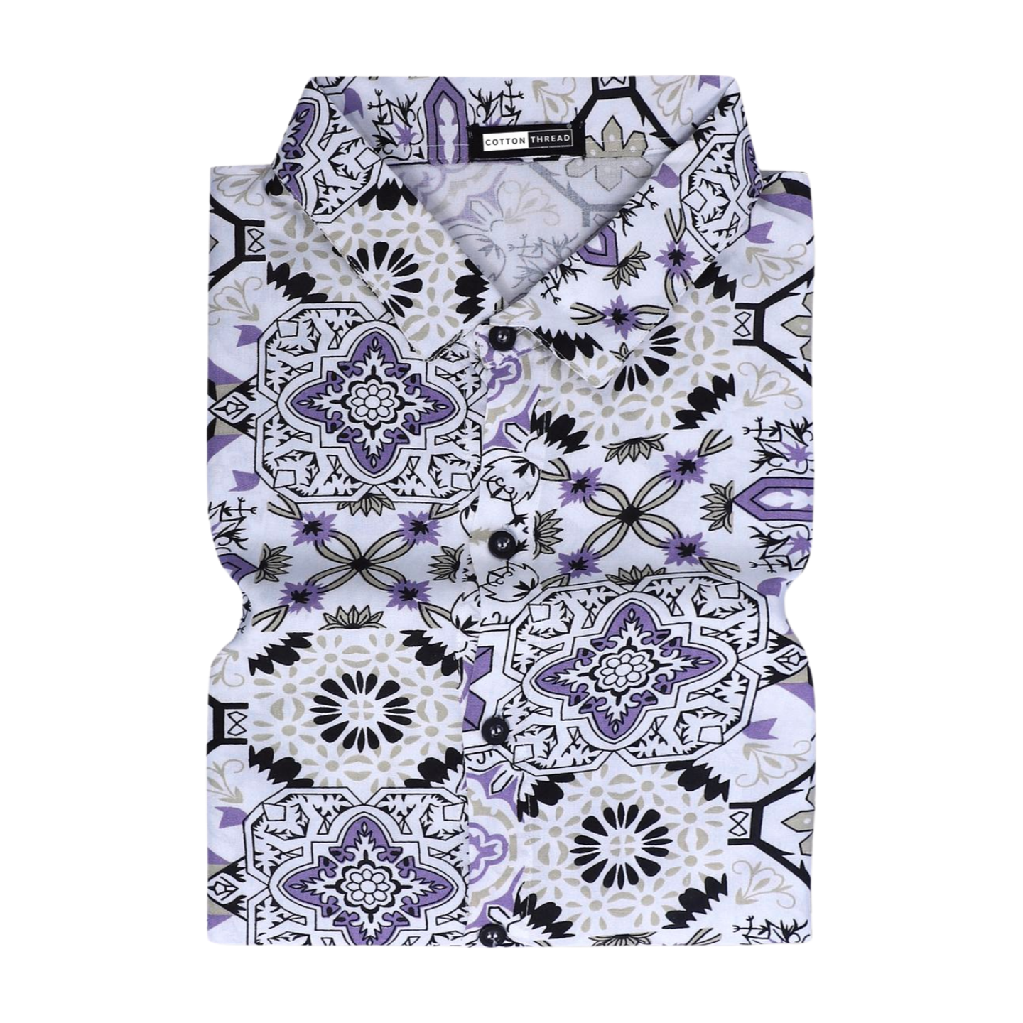Men's Premium Cotton Half Sleeve White & Violet Roman tile print By Cotton Thread (PRT-074)