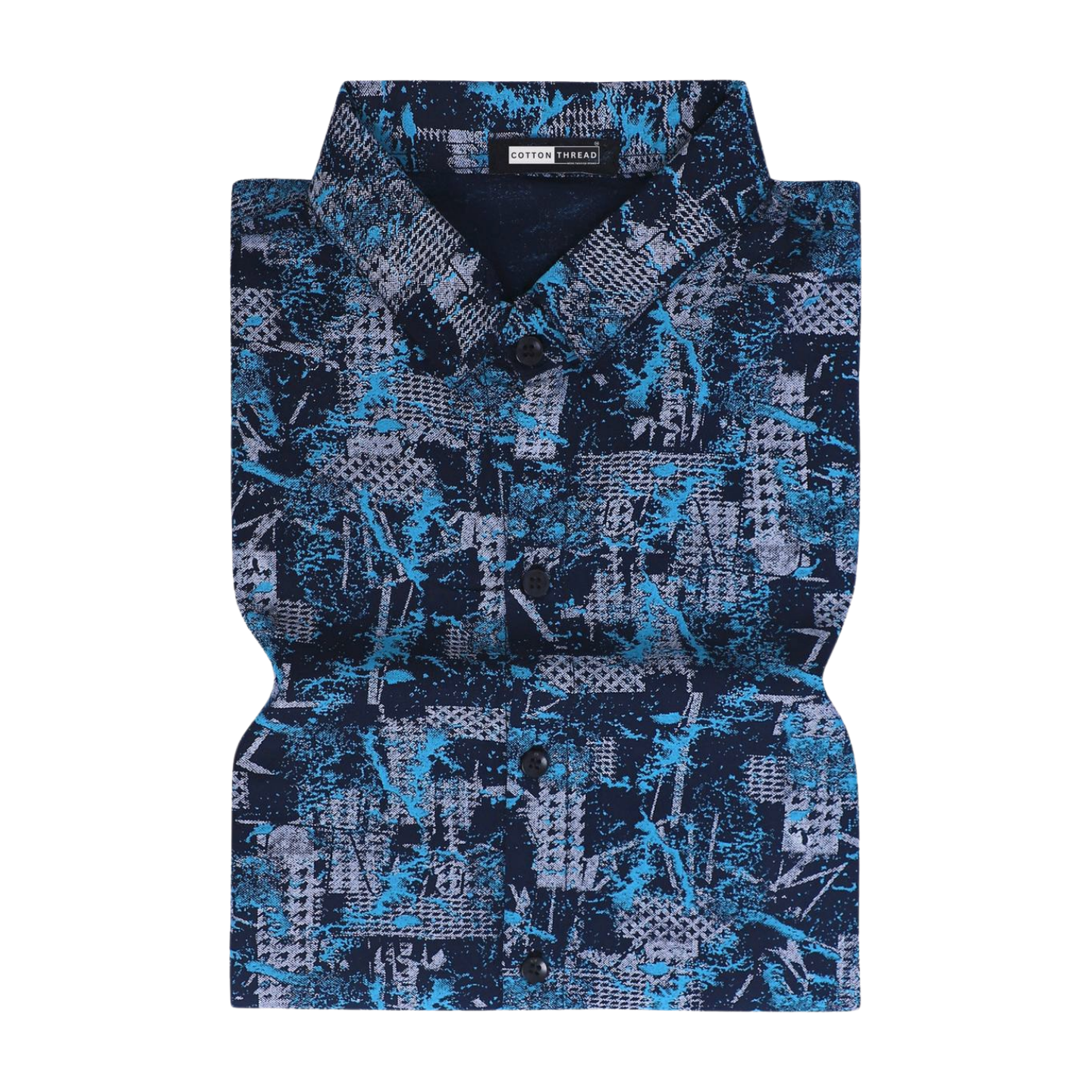 Men's Premium Cotton Half Sleeve Black Blue Printed Shirt By Cotton Thread (PRT-084)