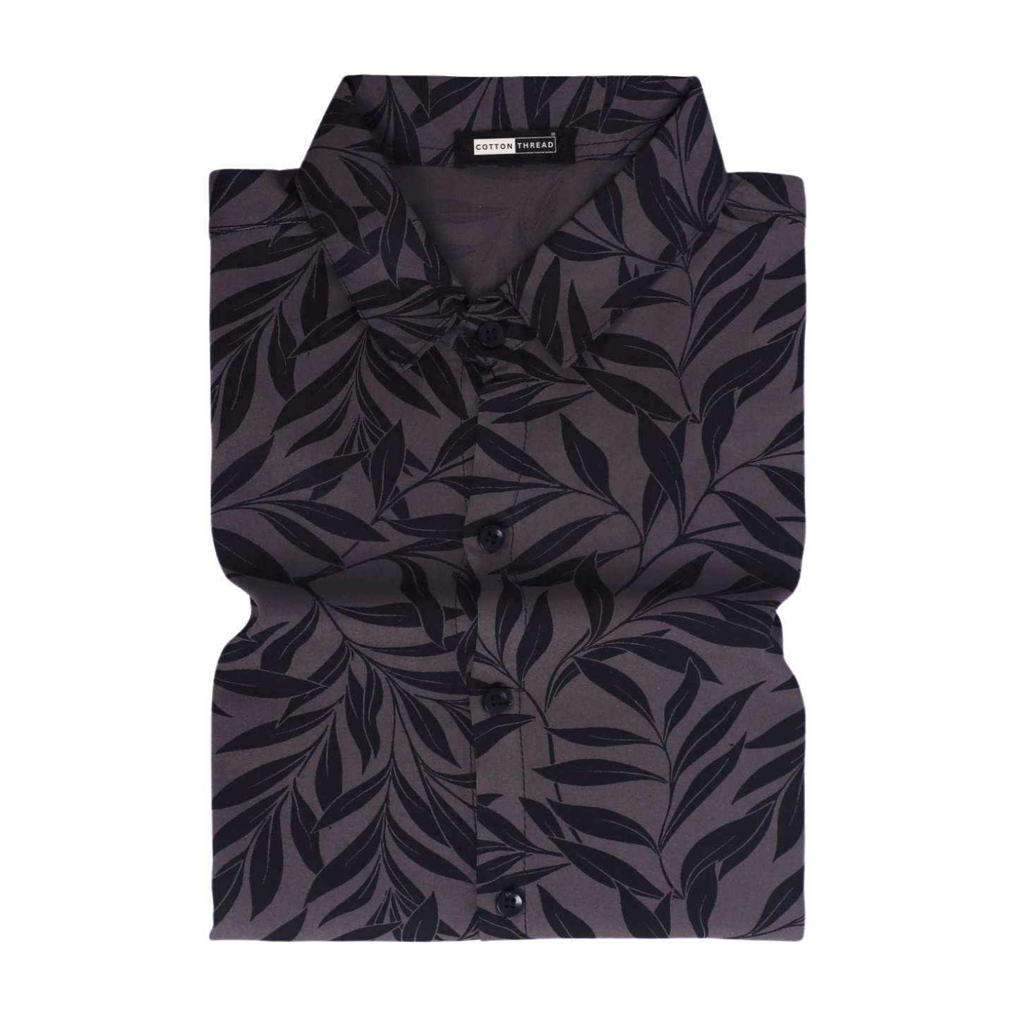 Men's Premium Cotton Half Sleeve Brown Black Leaf Printed Shirt By Cotton Thread (PRT-085)