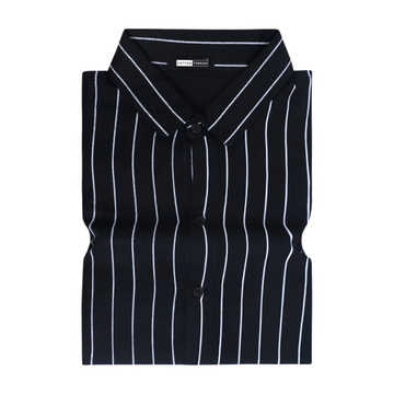 Men's Premium Formal Half Sleeve Black Striped Shirt By Cotton Thread (STR-096)