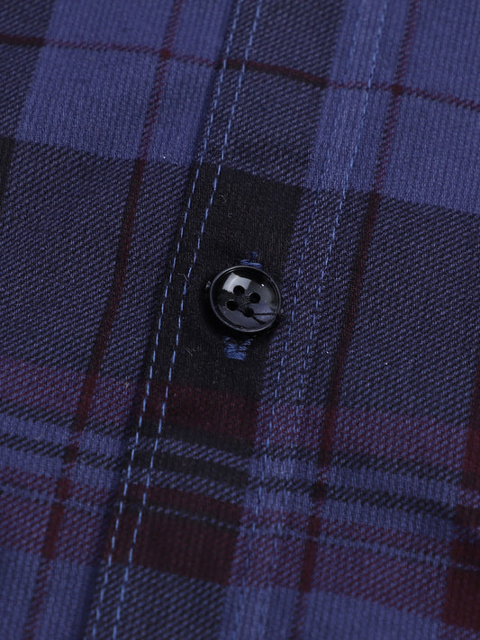 Men's Premium Formal Full Sleeve Blue Checked Shirt By Cotton Thread (CHK-009)