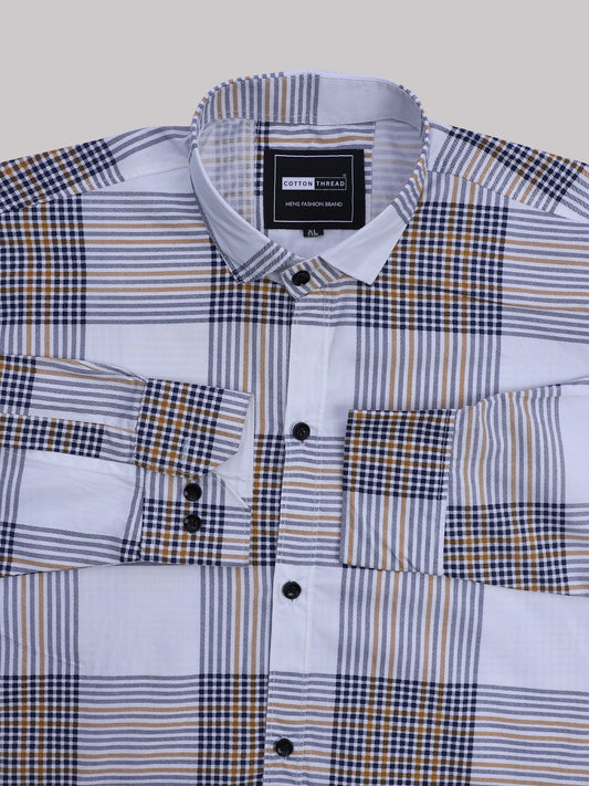 Men's Premium Formal Full Sleeve Grey Checked Shirt By Cotton Thread (CHK-018)