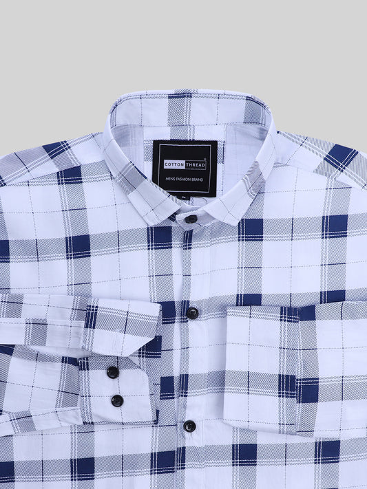 Men's Premium Formal Full Sleeve Blue Checked Shirt By Cotton Thread (CHK-022)