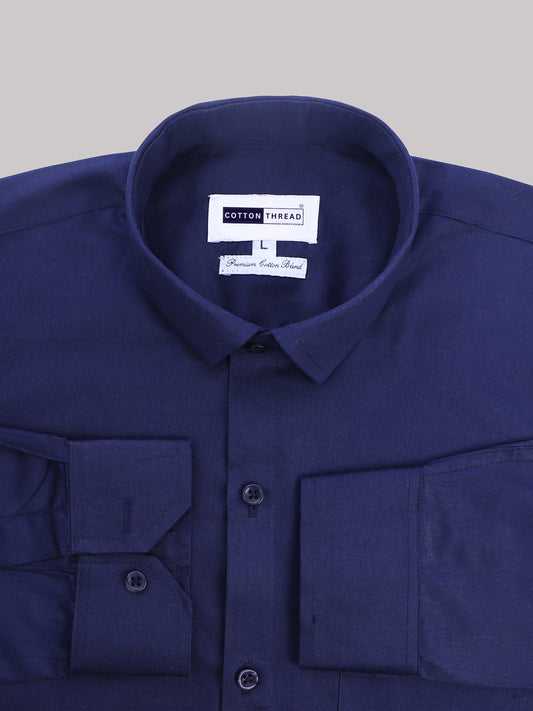 Men's Premium Formal Cotton Full Sleeve Blue Solid Shirt By Cotton Thread (PLN-027)