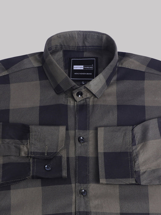 Men's Premium Formal Full Sleeve Brown Checked Shirt By Cotton Thread (CHK-031)