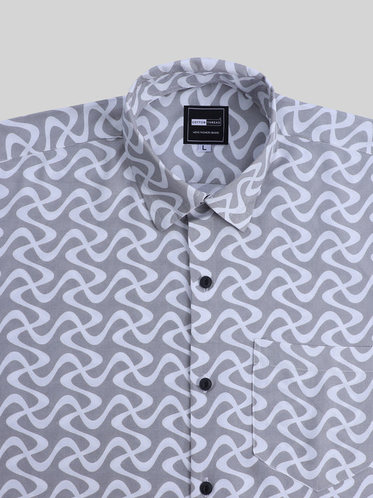 Men's Premium Cotton Full Sleeve Grey Swirly Printed New Arrival (PRT-035)