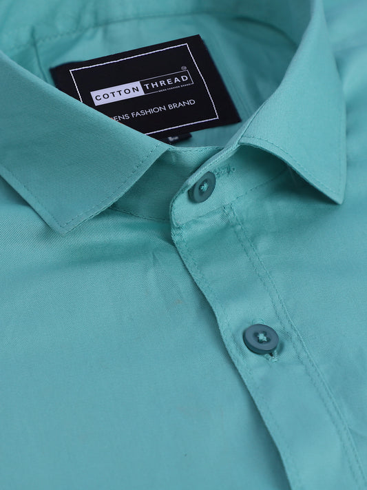 Men's Premium Formal Cotton Full Sleeve Blue Solid Shirt By Cotton Thread (PLN-063)