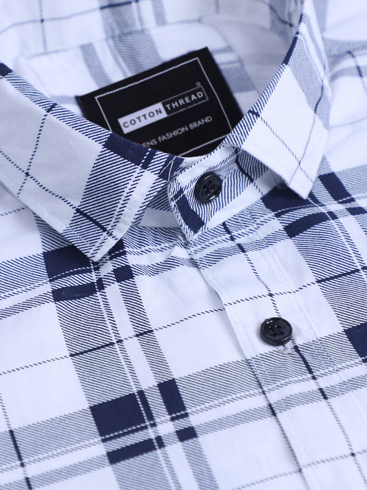Men's Premium Formal Full Sleeve Blue Checked Shirt By Cotton Thread (CHK-064)