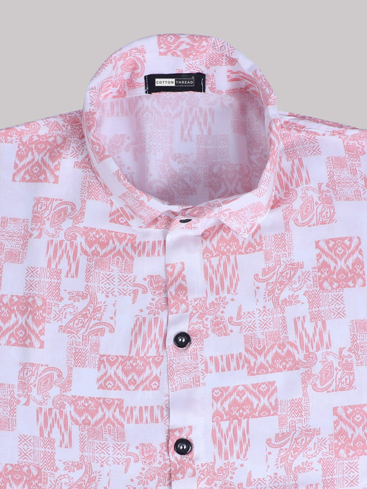 Men's Premium Cotton Full Sleeve Blush Pink Floral Printed Shirt By Cotton Thread (PRT-068)