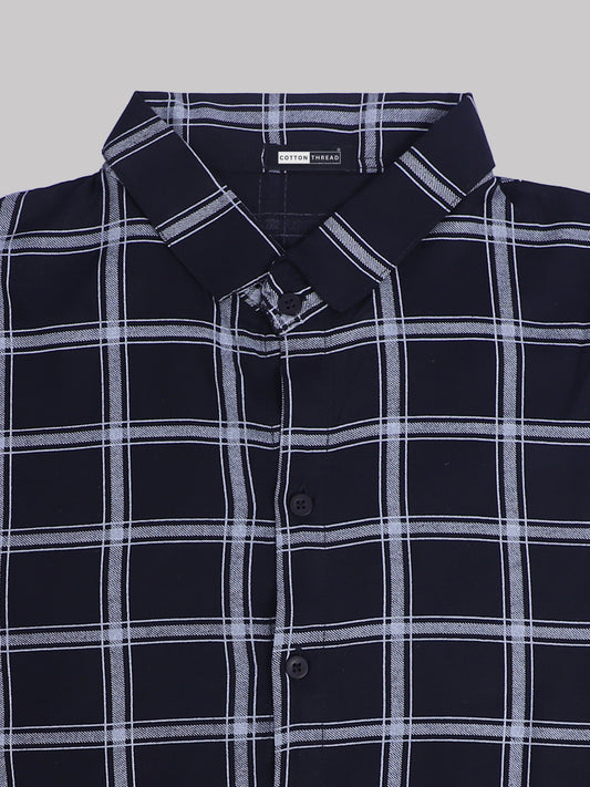 Men's Premium Formal Half SleeveBlack Checked Shirt By Cotton Thread (CHK-076)