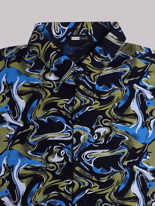 Men's Premium Cotton Half Sleeve Multicolored Swirly Printed Shirt By Cotton Thread (PRT-078)