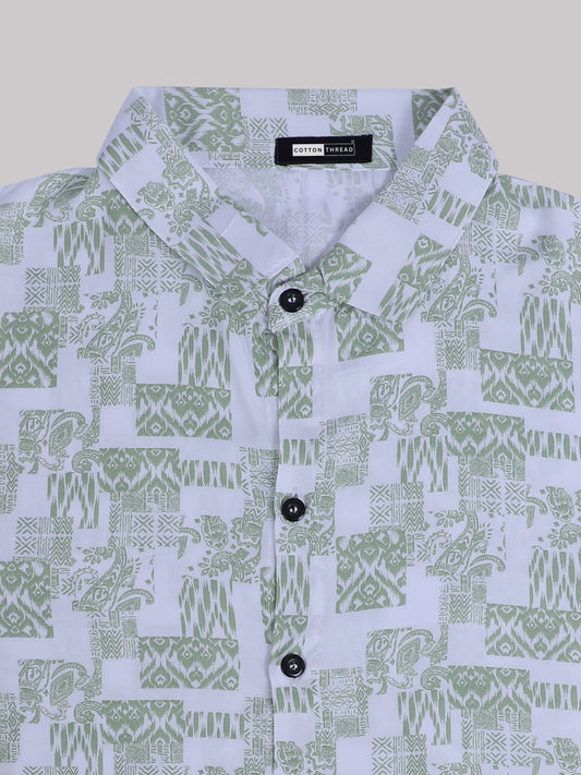 Men's Premium Cotton Half Sleeve Mint Green Printed Shirt By Cotton Thread (PRT-081)
