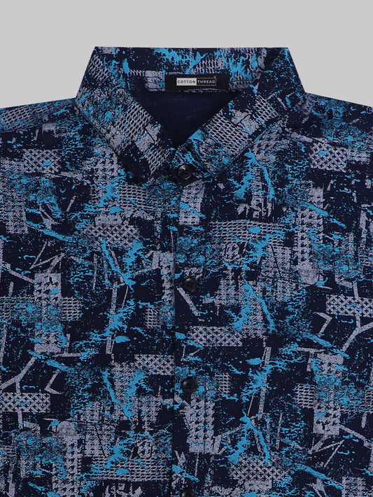 Men's Premium Cotton Half Sleeve Black Blue Printed Shirt By Cotton Thread (PRT-084)