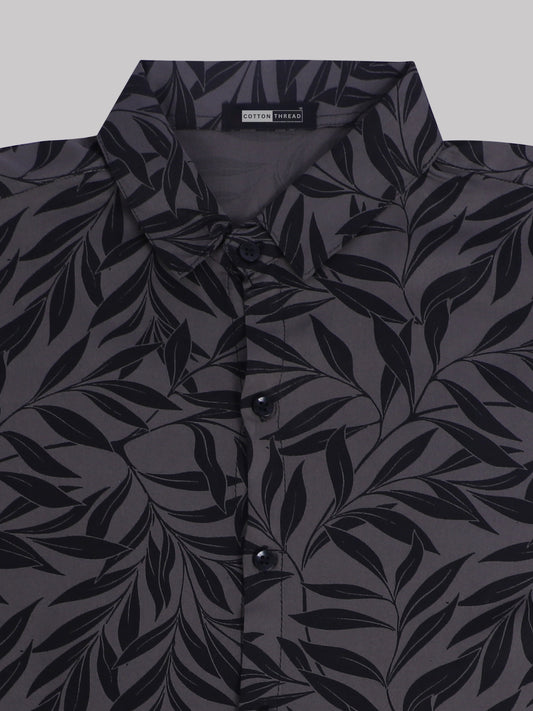 Men's Premium Cotton Half Sleeve Brown Black Leaf Printed Shirt By Cotton Thread (PRT-085)