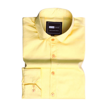 Men's Premium Formal Cotton Full Sleeve Yellow Solid Shirt By Cotton Thread (PLN-002)