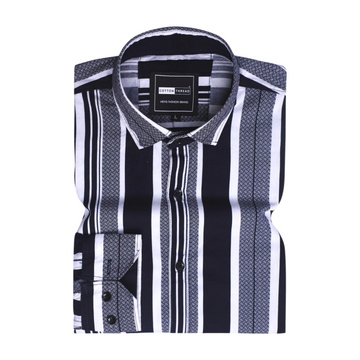 Men's Premium Formal Full Sleeve Blue Striped Shirt By Cotton Thread (STR-003)