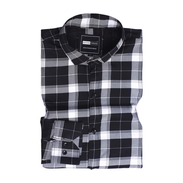 Men's Premium Formal Full Sleeve Black Checked Shirt By Cotton Thread (CHK-006)