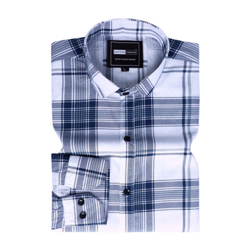 Men's Premium Formal Full Sleeve Blue Checked Shirt By Cotton Thread (CHK-030)
