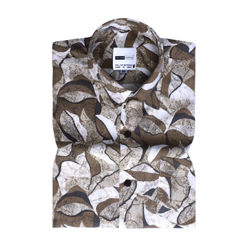 Men's Premium Cotton Full Sleeve Brown Cream Leafy Printed Shirt By Cotton Thread (PRT-044)